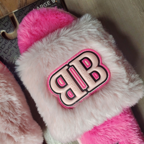 NWT Bebe Pink Fuzzy Women's Memory Foam Slippers Large Size 9 - Picture 11 of 16